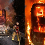 快訊／國道1號「43人客運」火燒車 火海瞬間吞沒車體