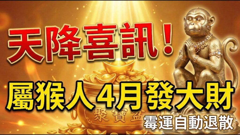 生肖猴注意！4月「三合」生財局已成，財源如泉湧！接穩這筆天降橫財，今年不用愁！